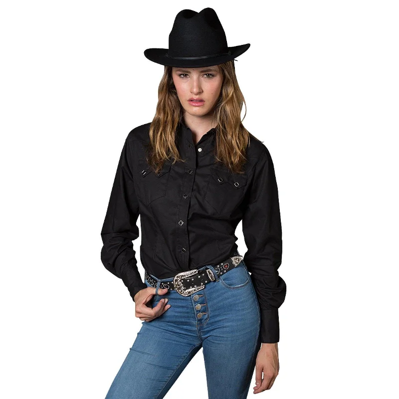 Rockmount Ranch Wear Womens Classic Pima Cotton Solid Black Western Shirt Knit Fabric Woven Fabric Fleece Fabric