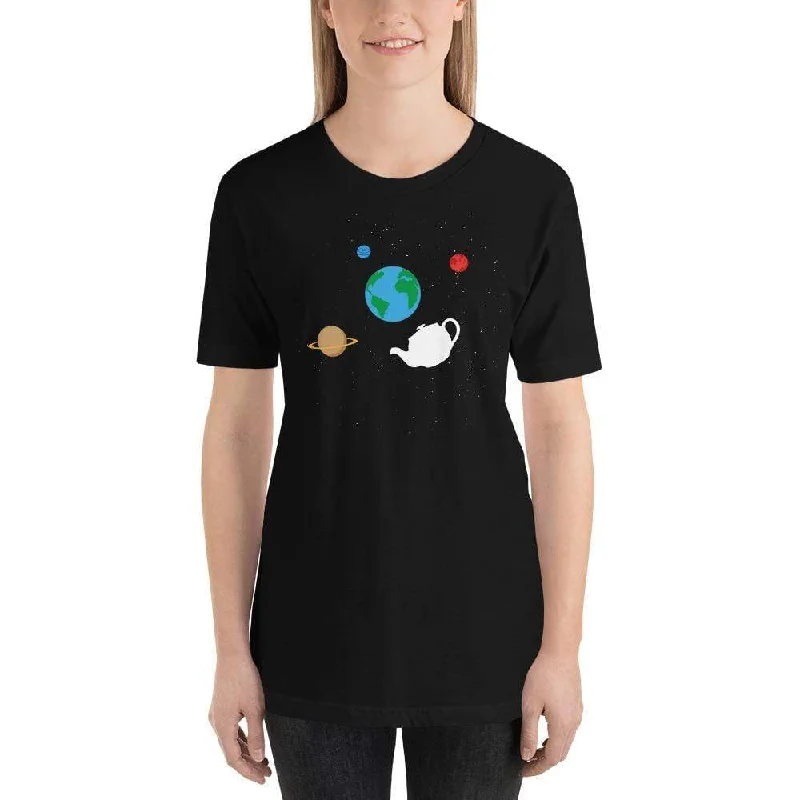 Russell's Teapot Floating in Space - Basic T-Shirt Collared T-Shirt Boat Neck A-Line