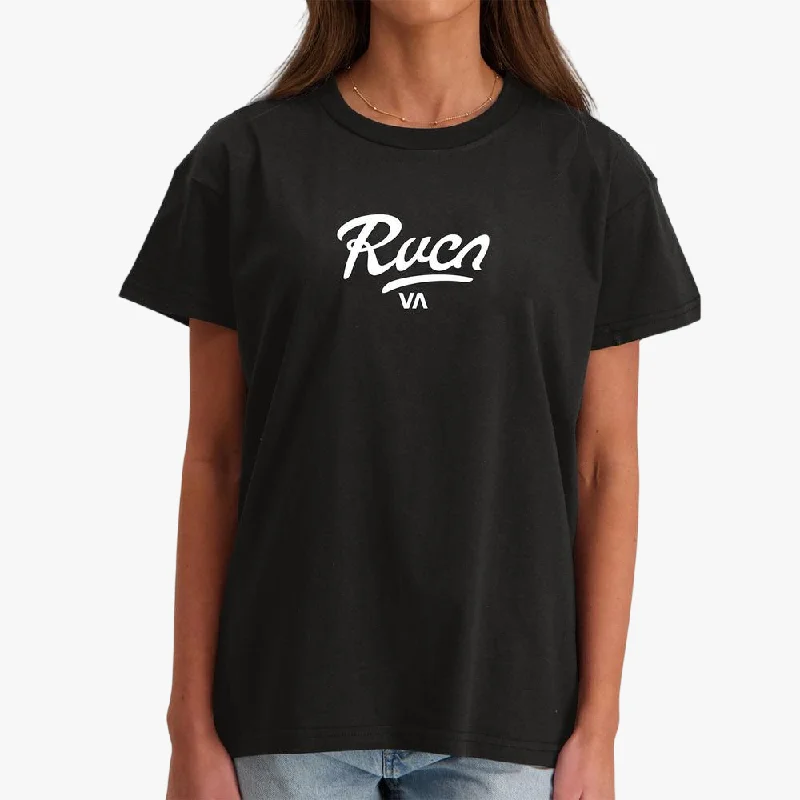 Rvca Womens Decca Short Sleeve Tee Black Front Pockets Side Pockets Patch Pockets