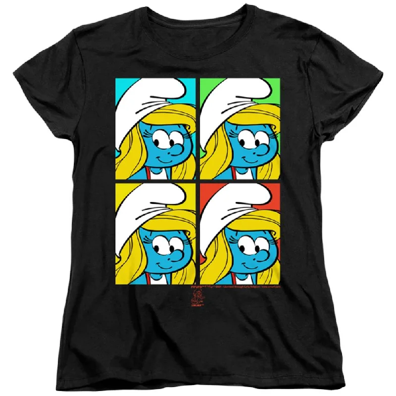 Smurfs Tiles Women's 18/1 Cotton Short-Sleeve T-Shirt Front Pockets Side Pockets Patch Pockets