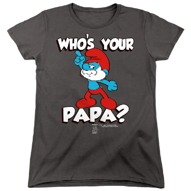 Smurfs Who'S Your Papa? Women's 18/1 Cotton Short-Sleeve T-Shirt Zippered Front Buttoned Front Snap Front