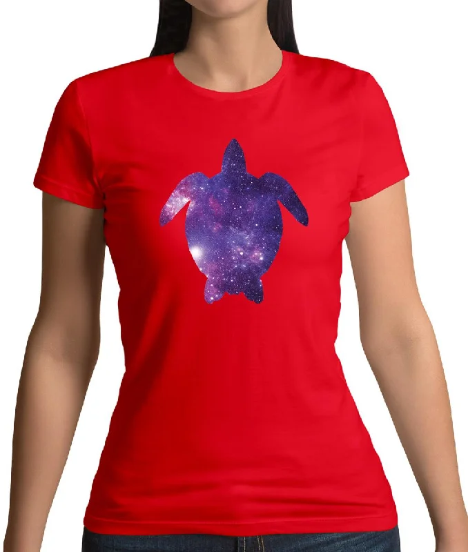 Space Animals - Turtle Womens T-Shirt Notch Collar Peter Pan Collar Cowl Neck