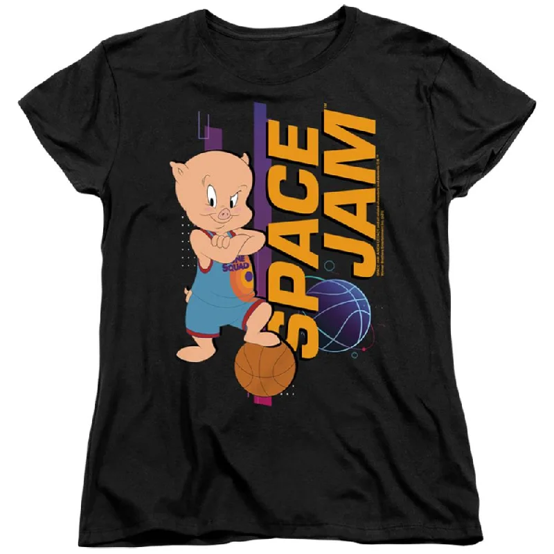 Space Jam Porky Standing Women's 18/1 Cotton Short-Sleeve T-Shirt Nylon Fabric Polyester Fabric Spandex Fabric