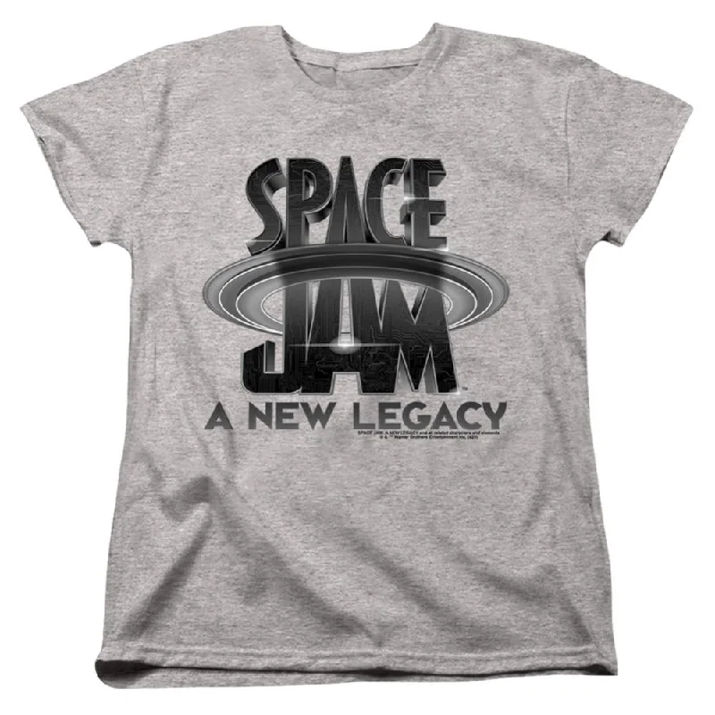 Space Jam Space Jam 2 Logo Black Women's 18/1 Cotton Short-Sleeve T-Shirt Print Jacquard Patchwork