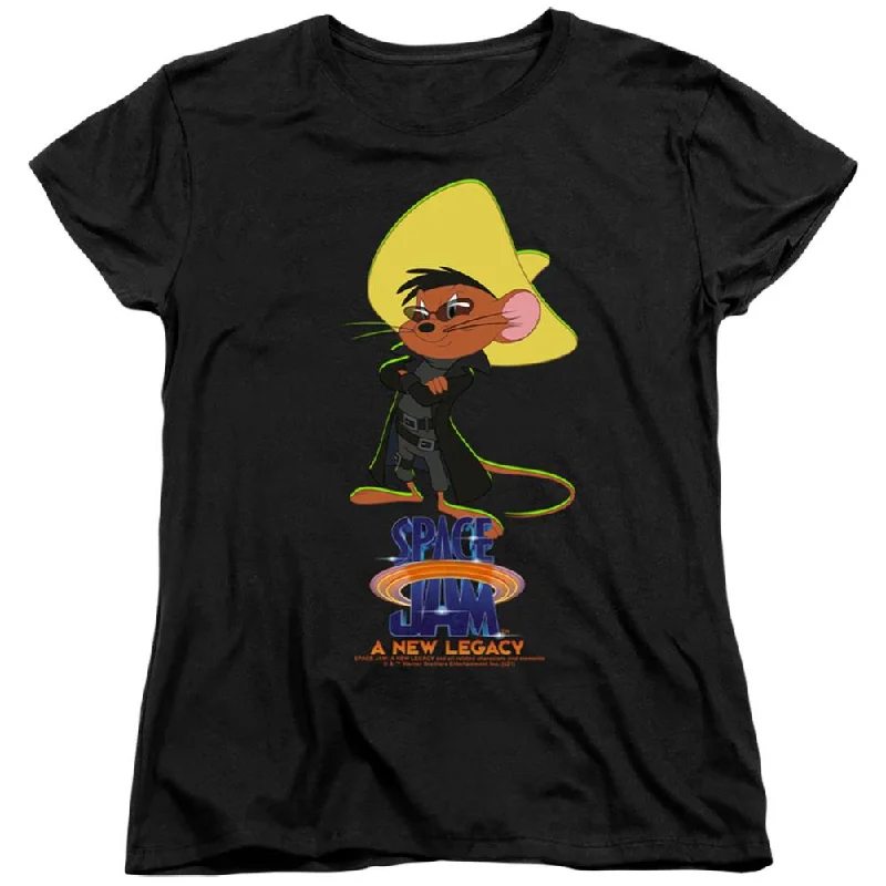 Space Jam Speedy Matrix Women's 18/1 Cotton Short-Sleeve T-Shirt Zippered Buttoned Snapped