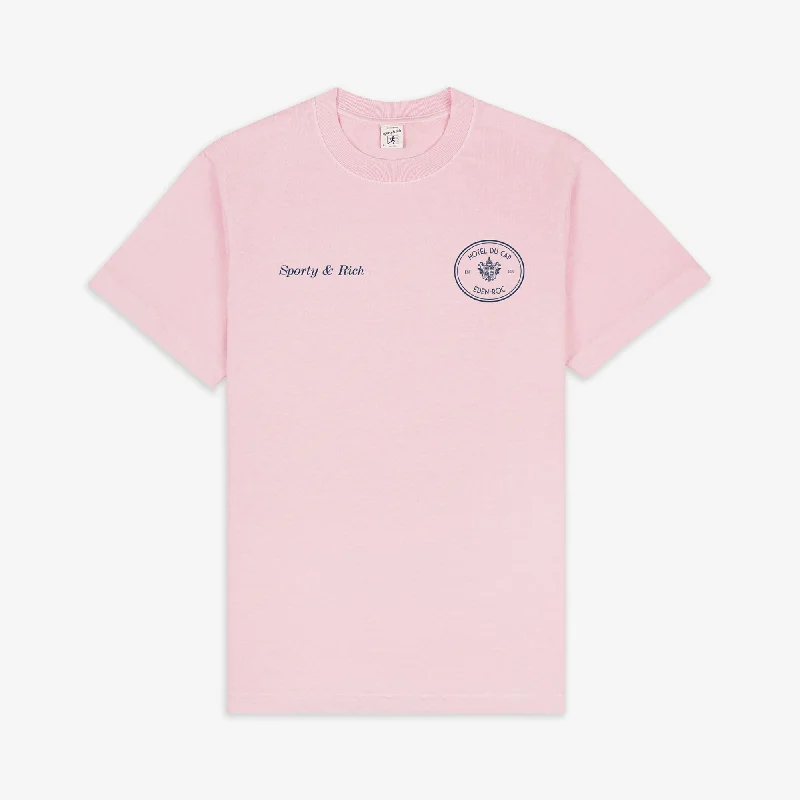 SPORTY & RICH | HOTEL DU CAP T-SHIRT { EDEN PINK/NAVY Front Pockets Side Pockets Patch Pockets