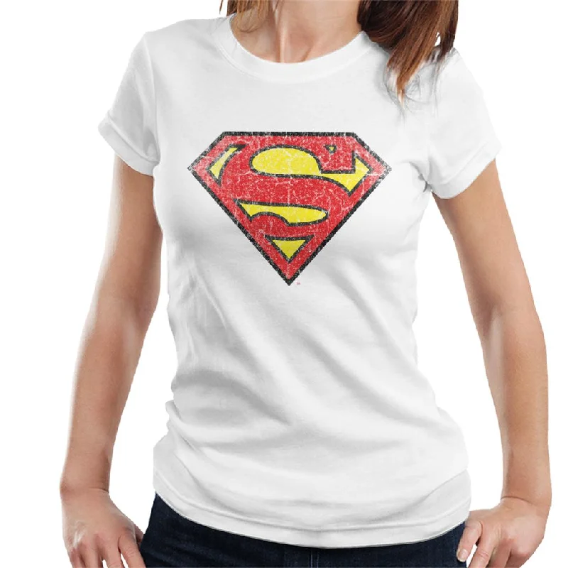 Superman Faded Logo Women's T-Shirt V-Neck T-Shirt Long Sleeve Cotton