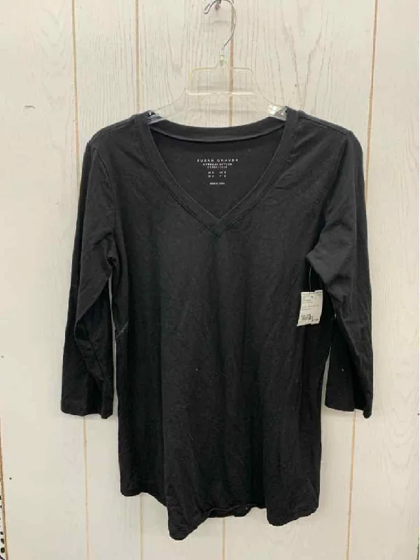 Susan Graver Black Womens Size S/M Shirt Terry Blend Velvet Blend Canvas Blend