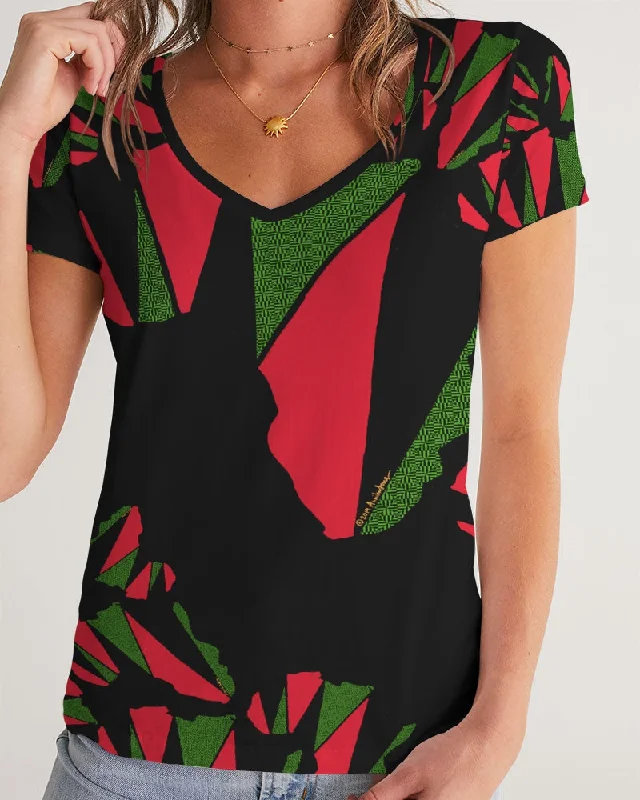 The REAL RBG: RED, BLACK, and GREEN Women's V-Neck Tee Beaded Sequined Faux Fur