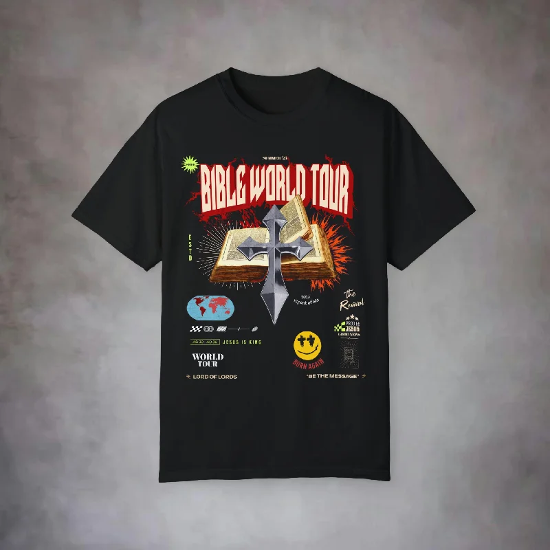 Bible World Tour Garment-Dyed T-shirt Zippered Buttoned Snapped