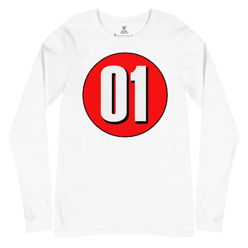 Unisex Long Sleeve Tee: White on Red 01 Rayon Velvet Corduroy