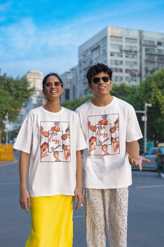 Unisex Oversized White T-shirt My Crazy Bunch Spandex Blend Rayon Blend Denim Blend