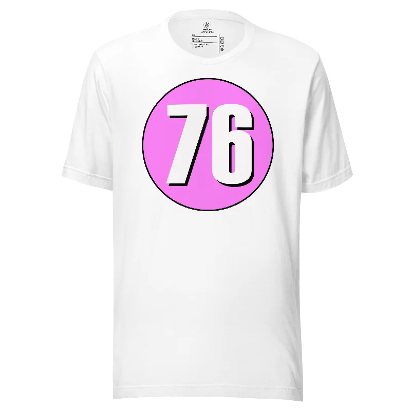 Unisex t-shirt: White on Pink 76 Hooded Caped Shawl Collar