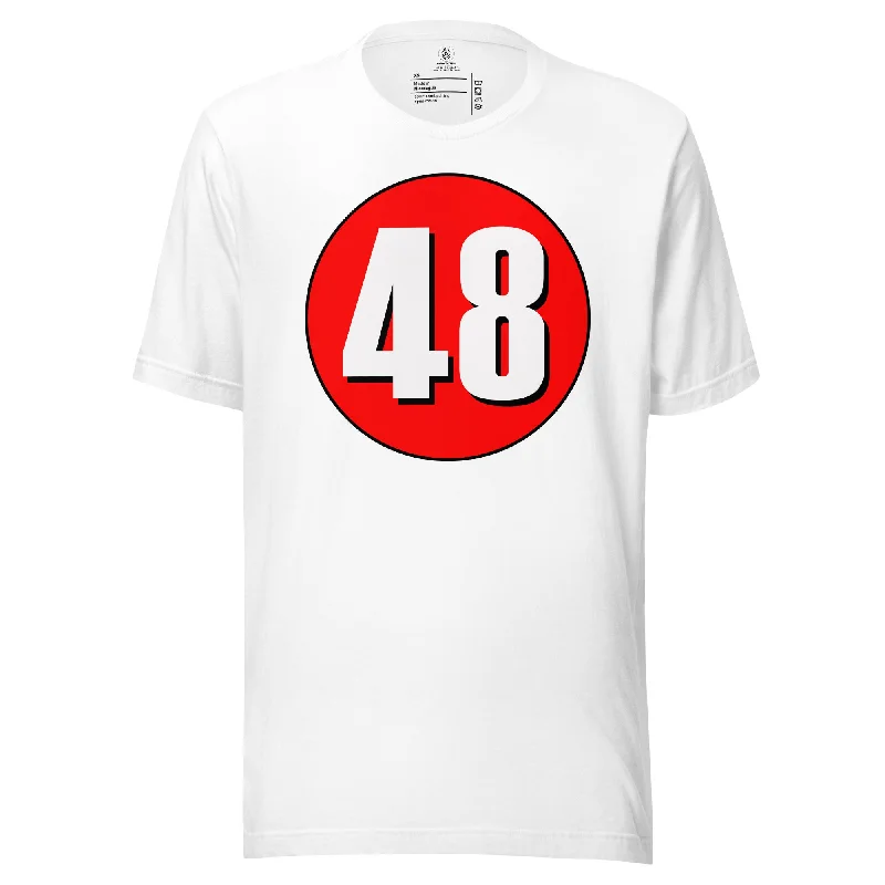 Unisex t-shirt: White on Red 48 Jersey Fabric Tulle Fabric Batik Fabric