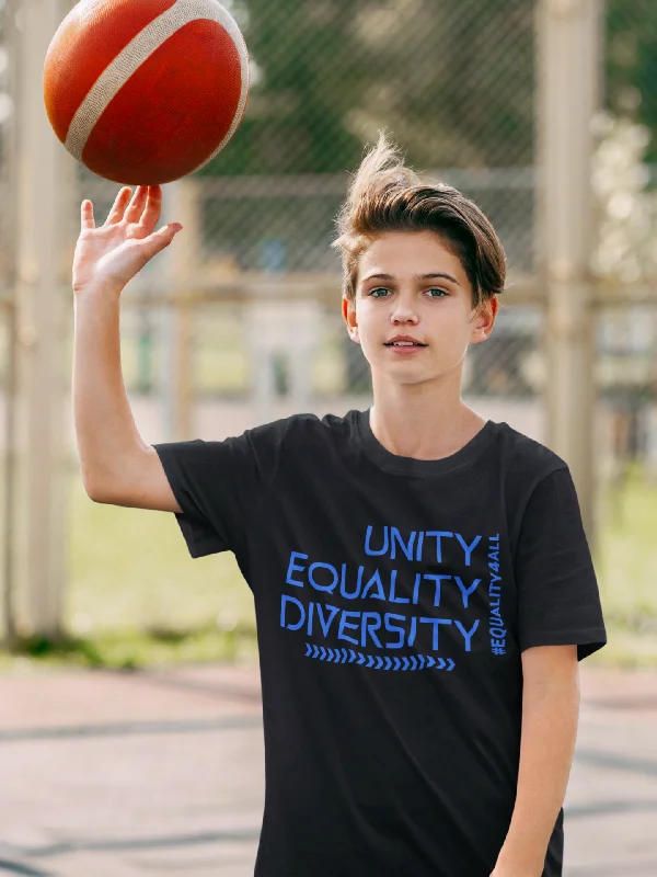 "UNITY EQUALITY DIVERSITY" Organic Cotton Unisex Youth T-Shirt Mesh Blend Leather Blend Suede Blend