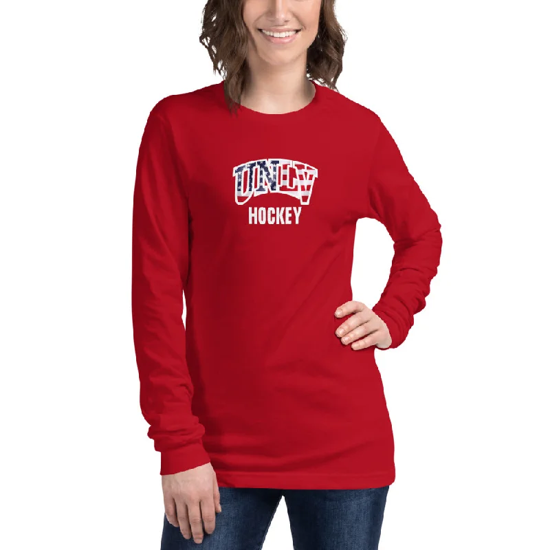 UNLV Hockey USA Unisex Long Sleeve Tee Zippered Front Buttoned Front Snap Front