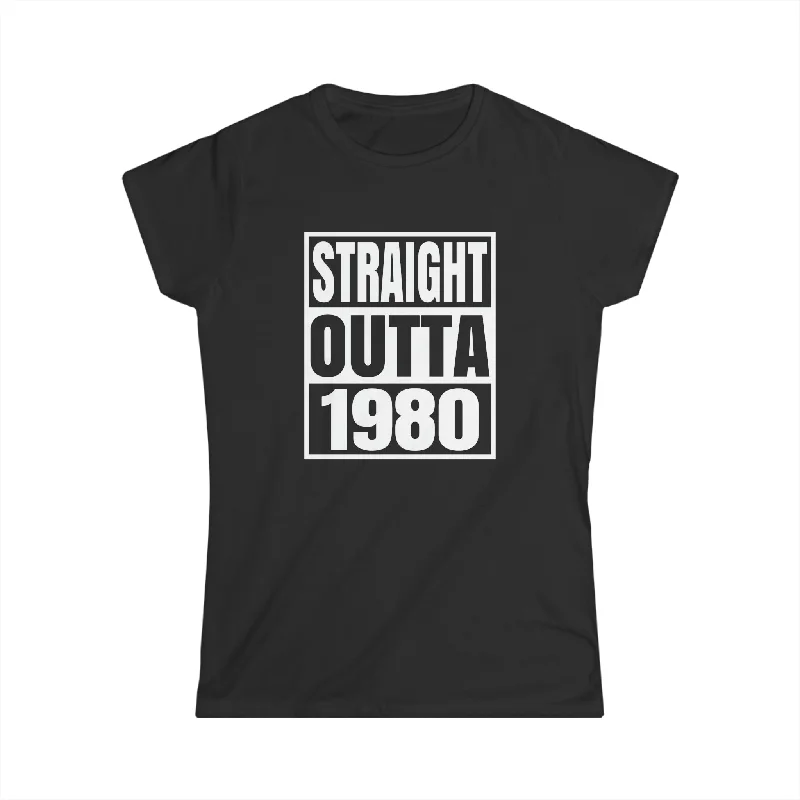 Vintage 1980 T Shirts for Women Retro Funny 1980 Birthday Shirts for Women Denim Fabric Leather Fabric Suede Fabric