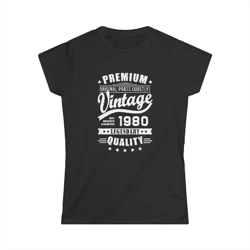 Vintage 1980 T Shirts for Women Retro Funny 1980 Birthday Womens Shirt Collared T-Shirt Boat Neck A-Line