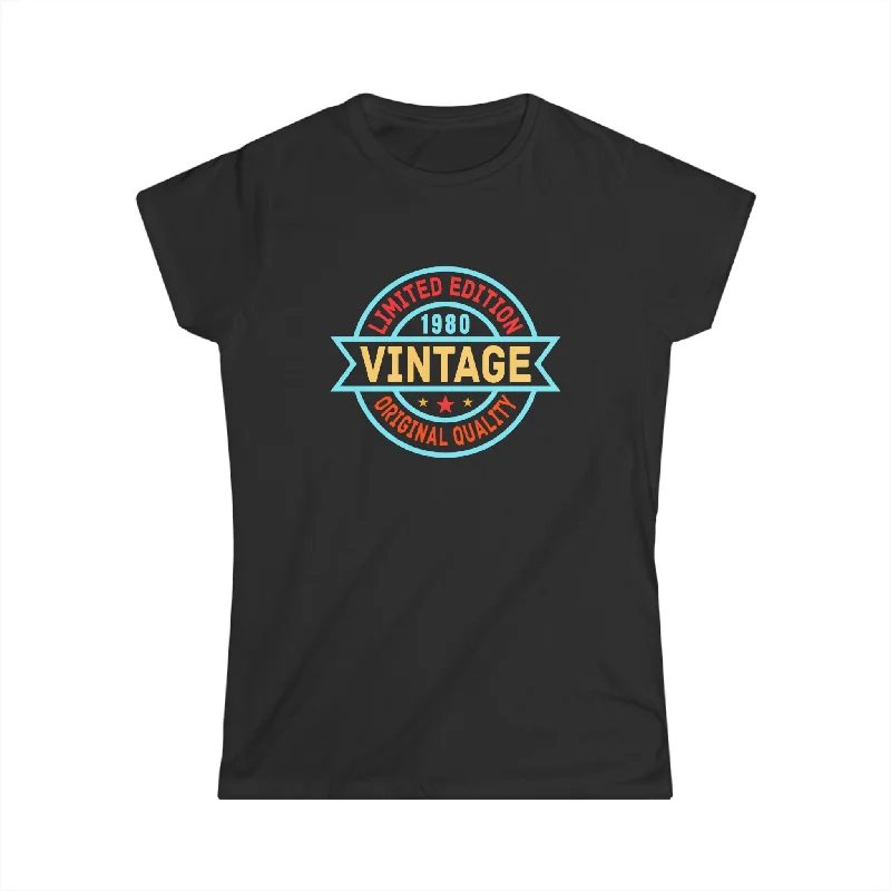 Vintage 1980 T Shirts for Women Retro Funny 1980 Birthday Womens T Shirt Cashmere Blend Cotton Blend Poly Blend