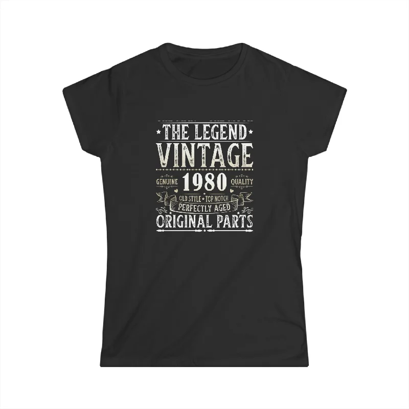 Vintage 1980 T Shirts for Women Retro Funny 1980 Birthday Womens T Shirts V-Neck T-Shirt Long Sleeve Cotton