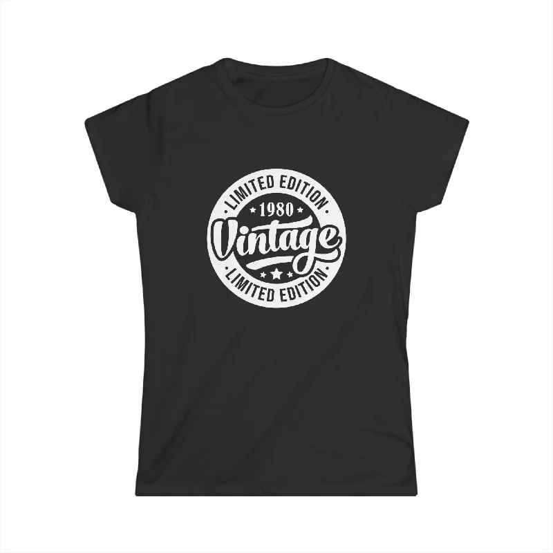 Vintage 1980 TShirt Women Limited Edition BDay 1980 Birthday Women Tops Graphic T-Shirt Round Neck Polyester