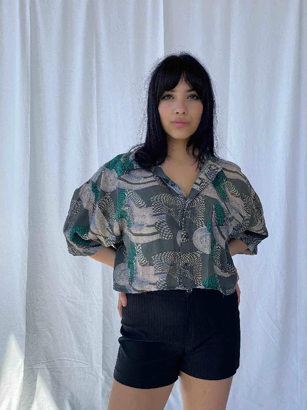 Vintage Chivalry Cropped Shirt Rayon Velvet Corduroy