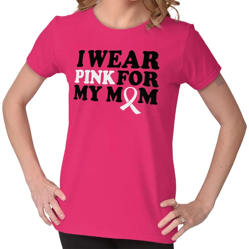 Wear Pink For My Mom Ladies T Shirt Polka Dot Checkered Tartan