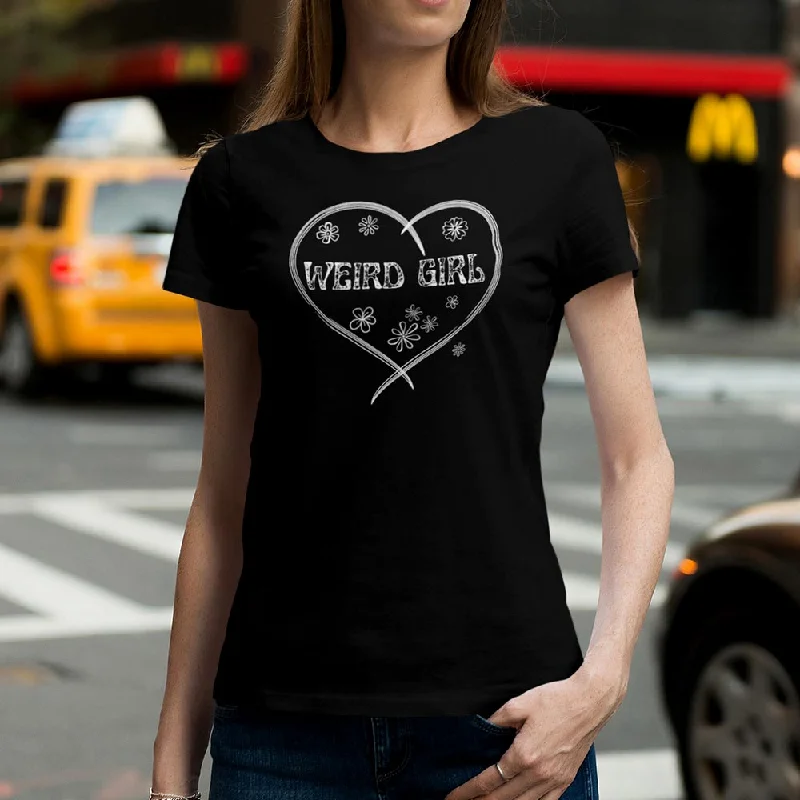 Weird Girl Typography Print Tee for Women, lioness-love Welt Pockets Slit Pockets