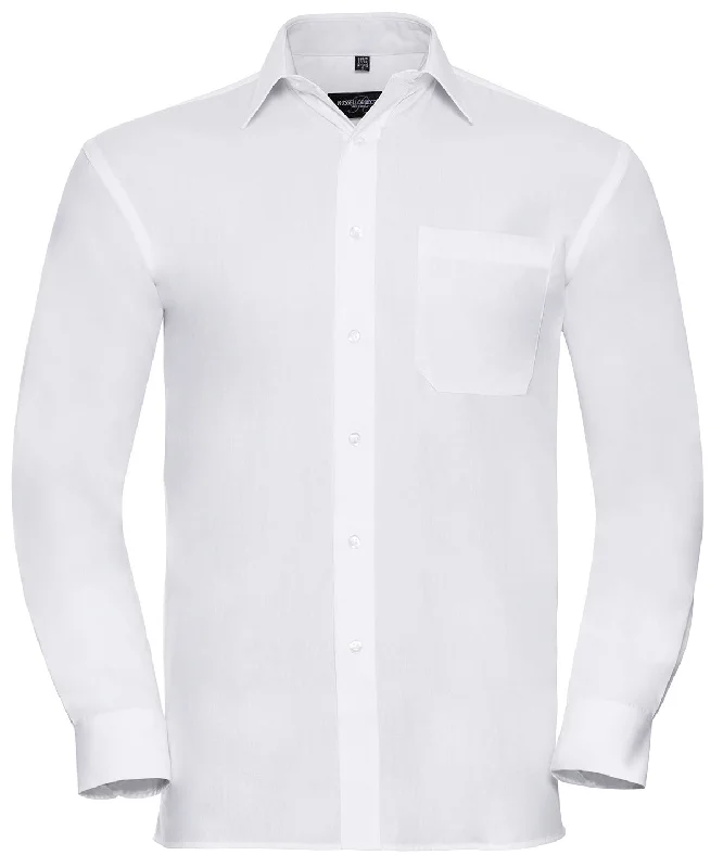 White - Long sleeve pure cotton easycare poplin shirt Fleece Nylon Spandex