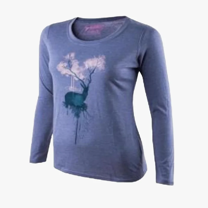 Wildebees Womens Long Sleeve Impala Tree Tee Marine Mel Anti-Shrink Durable Soft
