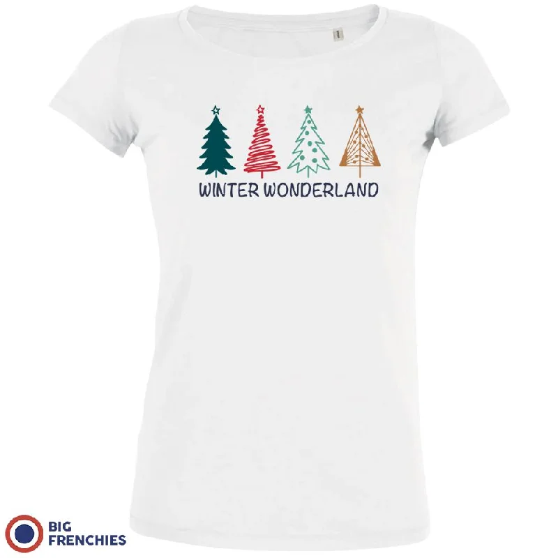 Winter Wonderland Christmas Women's Organic Cotton Tee Asymmetrical Pockets Print