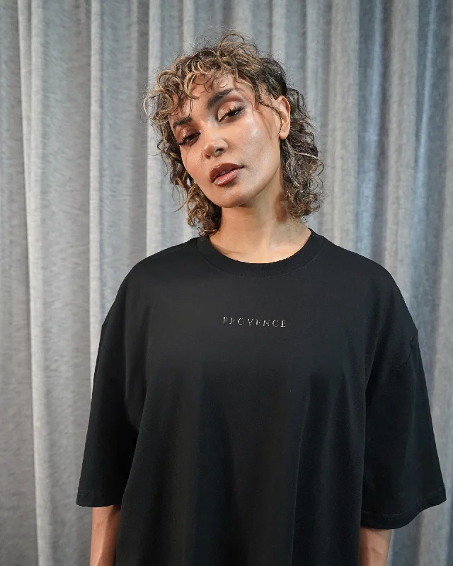 Womens Classic Logo T-Shirt Black Ribbed Striped Patterned