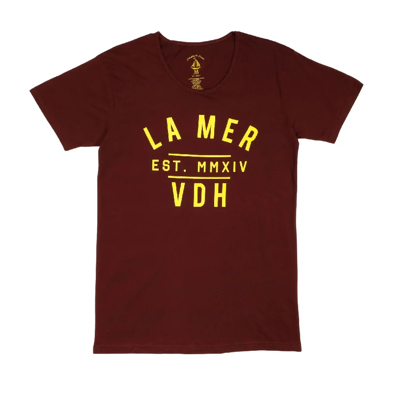 Women's - La Mer Maroon Crew Neck T-Shirt Seamless Knitted Crochet