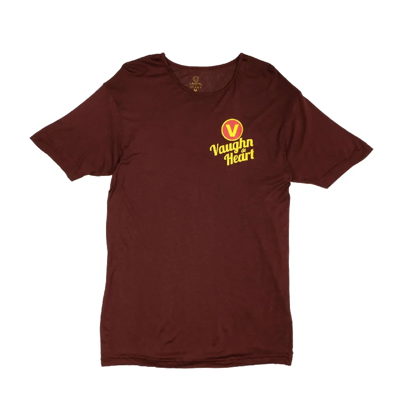 Women's Retro Logo Maroon Crew Neck T-Shirt Striped Floral Plaid