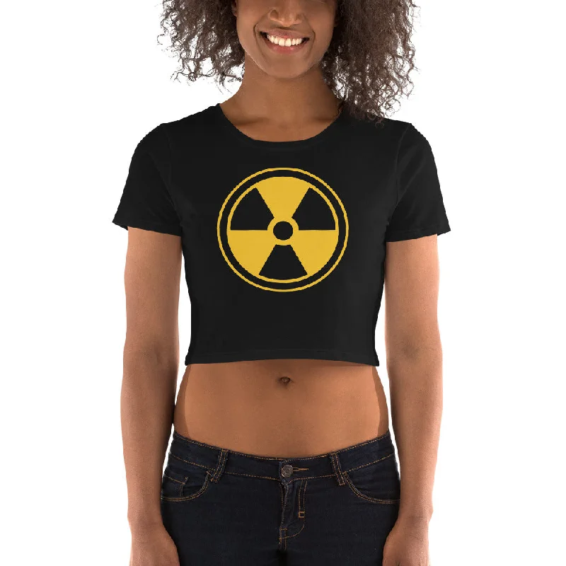 Yellow Radioactive Radiation Warning Sign Women’s Crop Tee Machine Wash Dry Clean Hand Wash