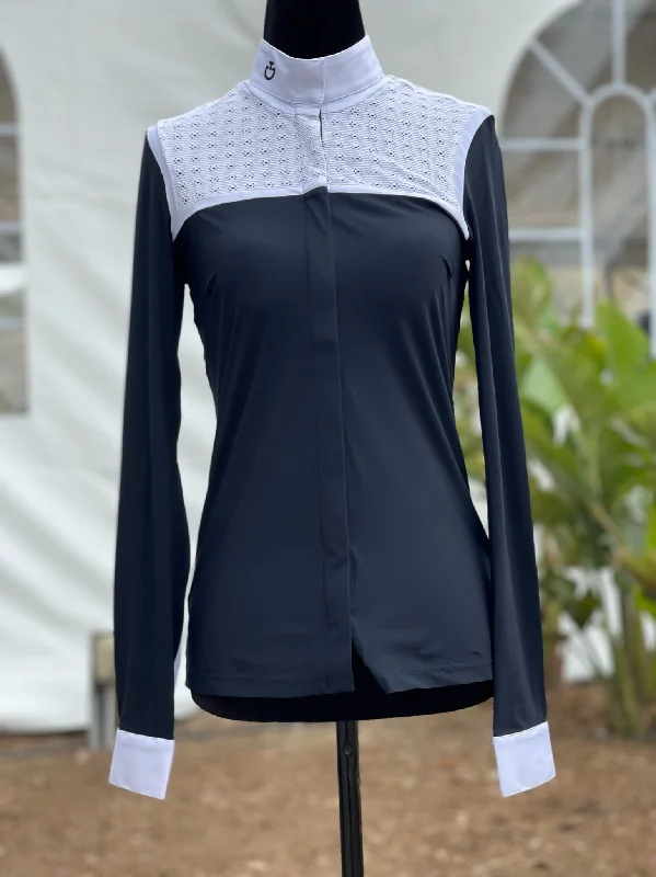 Cavalleria Toscana Lightweight Jersey L/S Competition Shirt w/ Jacquard Bib / SALE! Sky Blue Jersey Tee