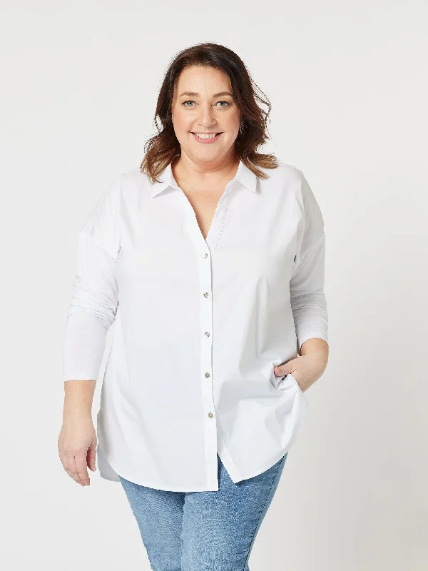 Julia Jersey Sleeve Shirt - White Casual Weekend Jersey Tee