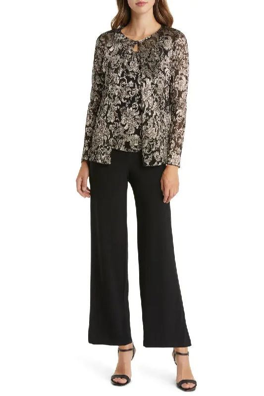 Marina Scoop Neckline Sleeveless Keyhole Back Floral Metallic Bodice Matte Jersey Outfit Set Ribbed Jersey Tee