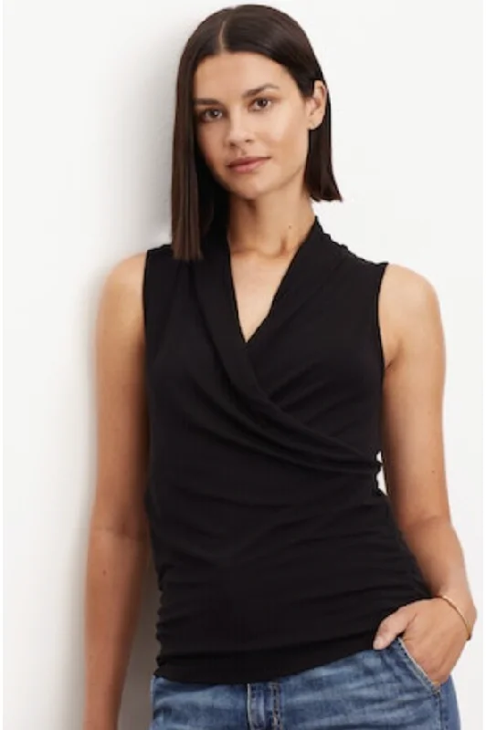 Velvet by Graham & Spencer Dorthy 06 Sleeveless Matte Jersey Top | Black Sustainable Jersey Tee