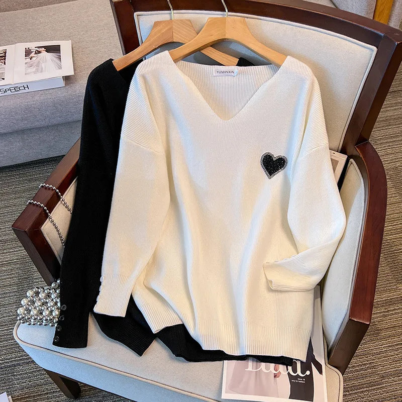 Women's 5-9XL V Neck Tops Fashion Designer Knitted Jerseys (Plus Size) One Shoulder Jersey Shirt