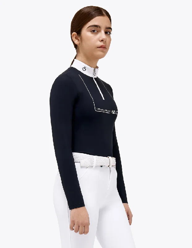 Cavalleria Toscana Girl's CT Dash Jersey Zip Competition Polo - L/S- SALE! Premium Jersey Tee