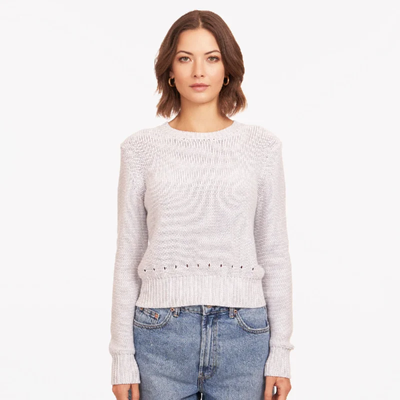 Reverse Jersey Pointelle Crew in White Cotton Jersey Tee