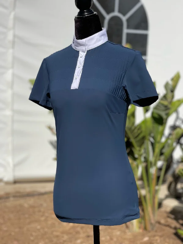 Cavalleria Toscana Jersey S/S Competition Shirt w/ Jersey Pleated Bib Boat Neck Jersey Shirt