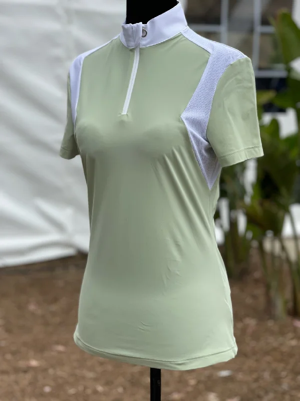 Cavalleria Toscana Jersey S/S Zip Competition Polo w/ Jersey Mesh Inserts One Shoulder Jersey Shirt