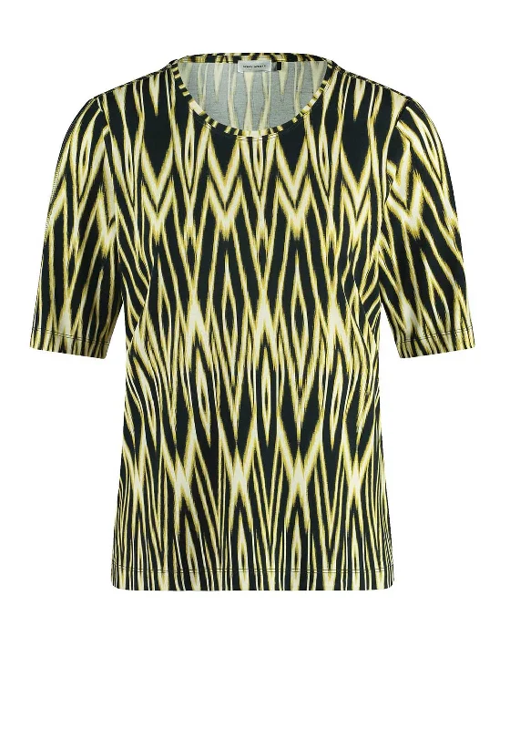 Gerry Weber Jersey Printed Elbow Sleeve Top, Black Textured Jersey Blouse