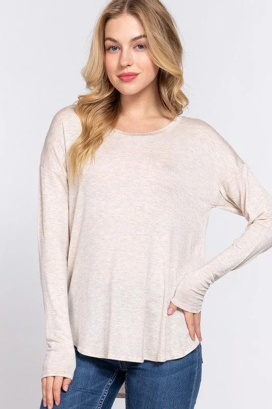 Long Dolman Sleeve Scoop Hem Jersey Top Turquoise Jersey Tee