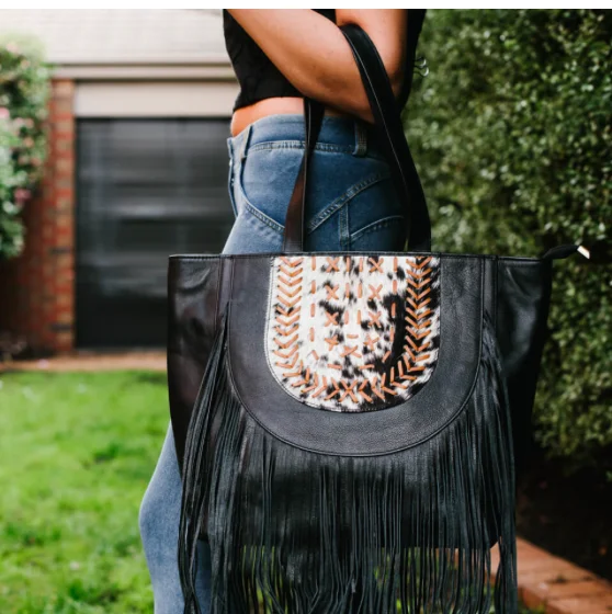 The Design Edge Jersey Hairon and Tan Leather Handbag B70064 Bamboo Jersey Tee