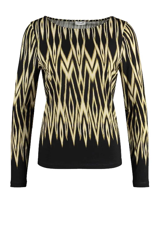 Gerry Weber Printed Jersey Long Sleeve Top, Black Silver Jersey Tee