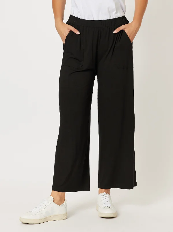 Wide Leg Side Pocket Jersey Pant - Black Sustainable Jersey Tee
