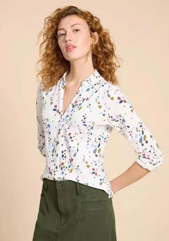 White Stuff Annie Jersey Print Shirt, White Lavender Jersey Tee
